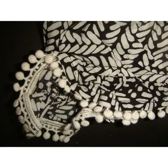 NWT Victoria's Secret S COVER UP ROMPER long sleeve black white pom pom - Picture 4 of 4